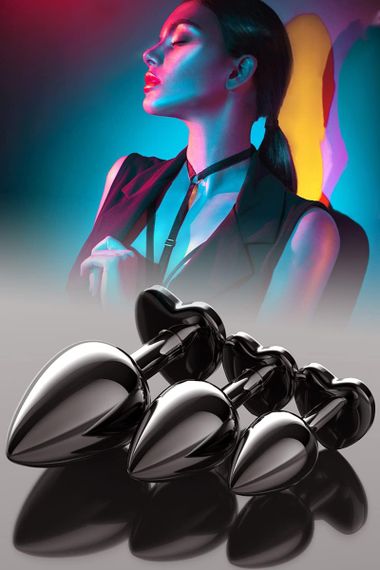 Набор анальных пробок из медицинского металла с прозрачным кристаллом в форме сердца (размер S, M, L) | Зображення 9