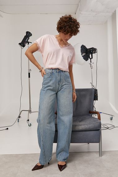 Джинси Baggy з декоративними швами - блакитний цвет, M (є розміри) | Зображення 2