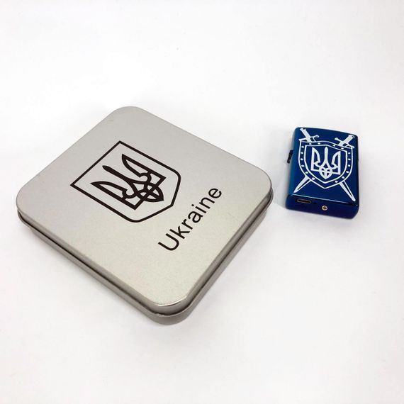 Дугова електроімпульсна запальничка USB Україна (металева коробка) HL-446. CP-122 Колір: синій | Зображення 1