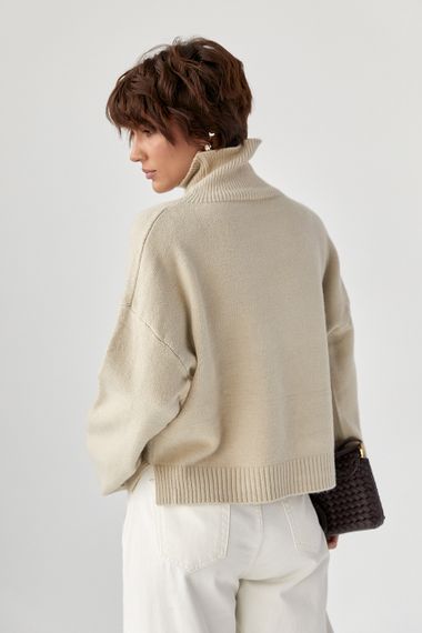 Теплий вільний гольф з розрізами внизу - бежевий цвет, ONE SIZE (є розміри) | Зображення 1