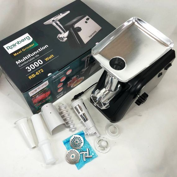 Электромясорубки для дома для бара Rainberg RB-672 3000W, Электрическая мясорубка с насадкой-кеббе HB-59 | Зображення 5