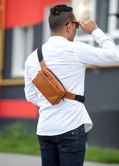 Чоловіча шкіряна сумка бананка 0ST руда шкіра 24 × 16 (88218121) | Зображення 3