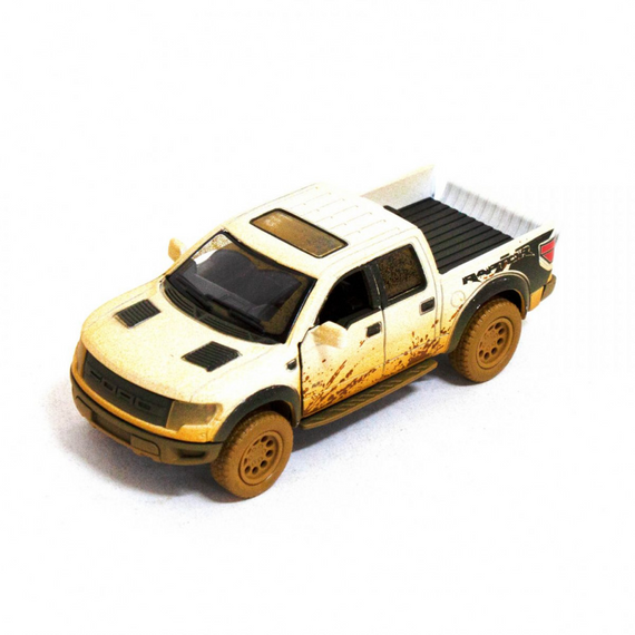 Дитяча модель машинки пікап Ford F-150 SVT Raptor-Supercrew Muddy Kinsmart KT5365WY інерційна, 1:46  White