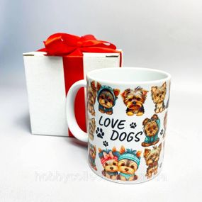 Кружка керамічна з принтом "Love Dogs" 330 мл у подарунковій коробці з бантом