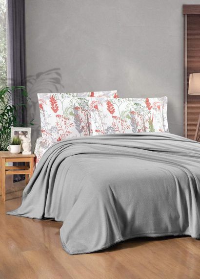 Комплект постільної білизни з пледом Kristal Ranforse 200×230 см Breeze Gri