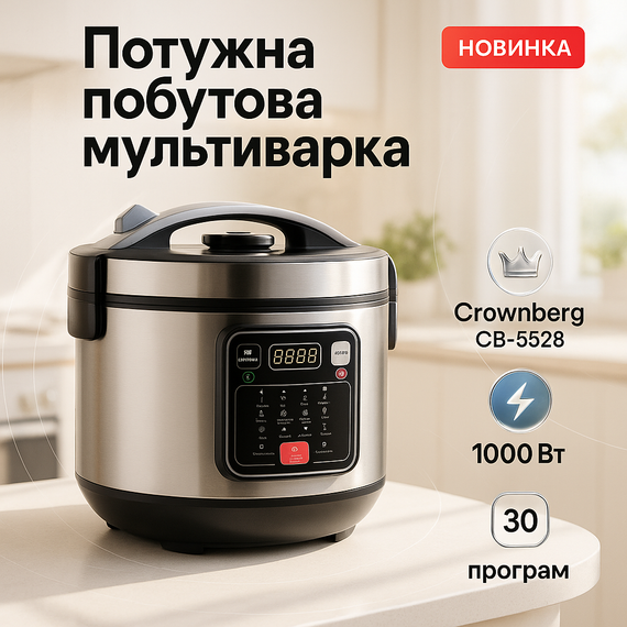 Мультиварка 30 программ Crownberg CB-5528 5л 1000Вт электронное управление с дисплеем и функцией скороварки DX-97