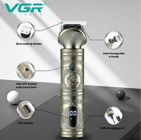 Мужський набір VGR V-106 6 в 1 для догляду за волосами, бородою, триммер для носа, тіла, професійний, 14 насадок, LED дисплей (42268-V-106_612) | Зображення 1