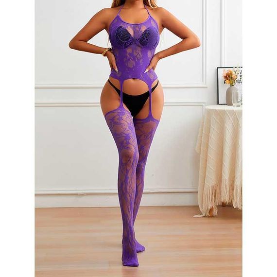 БодиСтокинг с имитацией корсета Фиолетовый - S/M/L – Эротическое бельё | Зображення 4