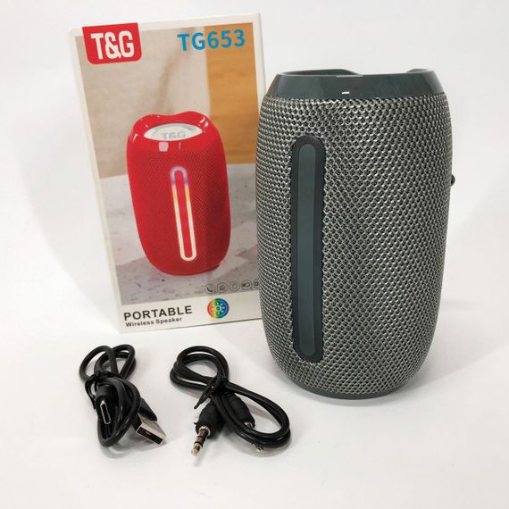 Портативна Bluetooth-колонка TG653 USB з ремінцем, гучна колонка для вечірки. Колір: сірий | Зображення 3