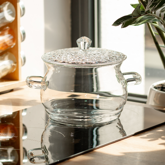 Кастрюля стеклянная с крышкой 2 литра из боросиликатного стекла посуда супница стеклянная с крышкой HP-34-6 | Зображення 4