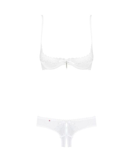 Еротичний комплект з бюстгальтером-получашкою Obsessive Alabastra S/M, білий, трусики з доступом sexstyle | Зображення 4