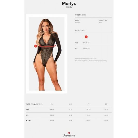 Сексуальне ажурне боді з рукавами Obsessive Merlys XS/S Sex Aura | Зображення 4