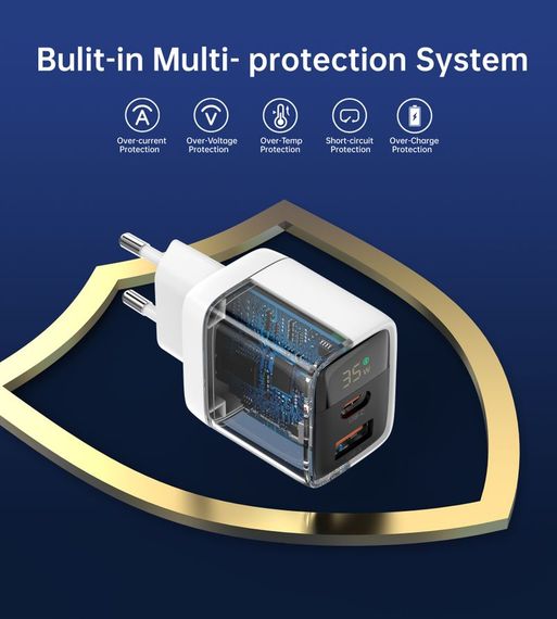 Мережевий зарядний пристрій Choetech PD6052-EU-WH, USB-A/USB-С | Зображення 6