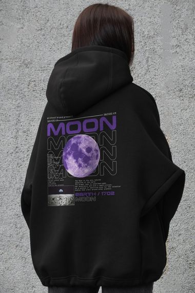 Оверсай худі толстовка на флісі з капюшоном та принтом Without Moon black | Зображення 3