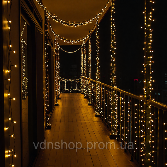 Новорічна гірлянда кімнатна нитка 14 м 160 LED чорний провід Жовтий W160LED16MBY | Зображення 5