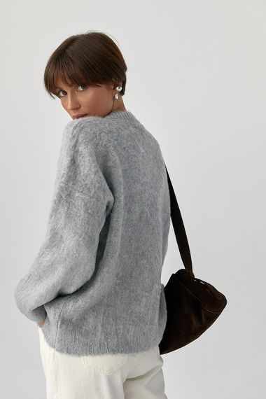 В'язаний светр із пухнастої пряжі - сірий цвет, ONE SIZE (є розміри) | Зображення 1