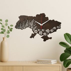 Настінний годинник Карта України з фанери Патріотичний дерев'яний годинник