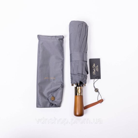 Зонт автоматический с деревянной ручкой классический из полиэстера диаметр 116 см Серый HP-23-8G | Зображення 5