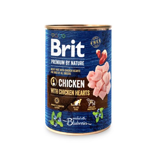 Вологий корм для собак Brit Premium By Nature Chicken with Hearts 400 г (курка)