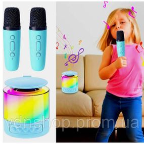 Портативная Bluetooth колонка K19 с подсветкой LED и двумя микрофонами для караоке Blue ZD-73