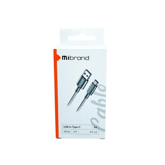 Кабель Mibrand MI-12 High Current Charging Line USB for Type-C 5A 1m White | Зображення 1