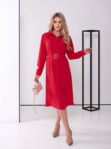 Женское платье-рубашка миди с поясом SA388 размер 42/44 цвет красный | Зображення 2