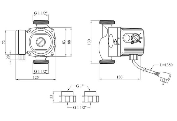 Циркуляционный насос Pumpman GRS25/60/130 Нmax 6 м Qmax 3,3 куб.м 93 Вт с гайками (CV029796) | Зображення 1