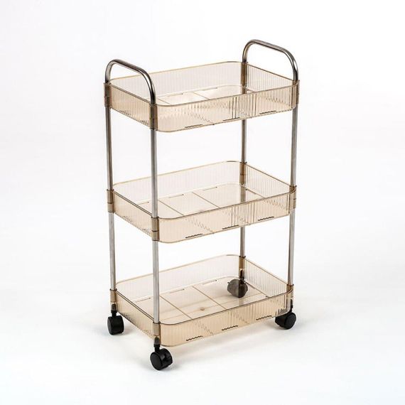 Етажерка мобільна триярусна універсальна з акрилу та металу 40х28,5х70с Бежева SW-00002111