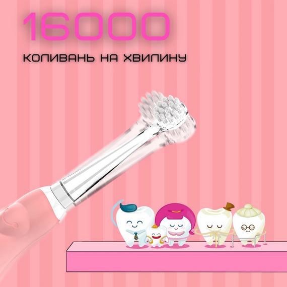 Дитяча Зубна Щітка Електрична Звукова з LED Підсвічуванням + 4 Насадки Seago SG513 Рожева | Зображення 3