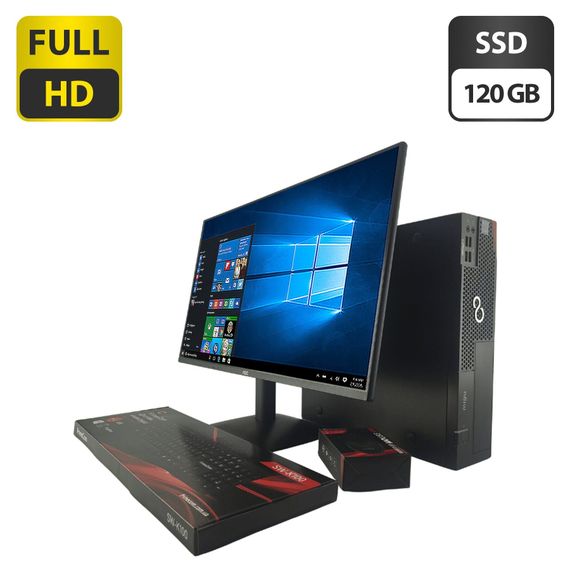Комплект ПК: комп'ютер Fujitsu Esprimo D556 E90 SFF / Intel Core i5-6400 (4 ядра по 2.7 - 3.3 GHz) / 4 GB DDR4 / 120 GB SSD / Intel HD Graphics 530 + Новий монітор AOC 24B31H/24" (1920x1080) IPS / Кабелі б/в + Подарунок Дротова клавіатура + мишка