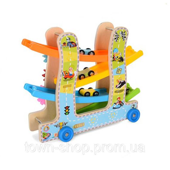 Деревянная игрушка "Трек" MD2594 каталка, машинки 4см 3шт | Зображення 1