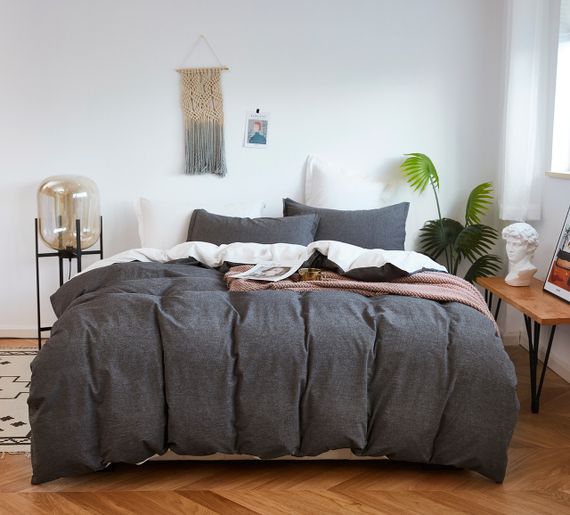 Постільна білизна Love You Варена бавовна Антрацит+Білий двостороння Сімейні