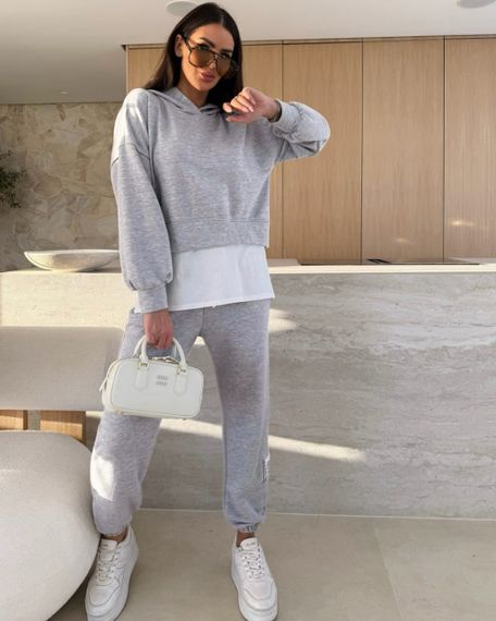 Женский спортивный прогулочный костюм штаны и худи с эффектом футболки, LI2046 цвет серый, размер 42/44