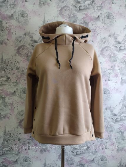 Худі жіночий бежевий теплий зимовий толстовка з капюшоном футер тринитка з начосом 48