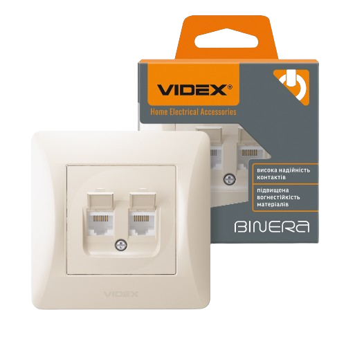 BINERA крем Розетка внутрішня 2-а CAT6+CAT6 комп'ютерна Videx | Зображення 2