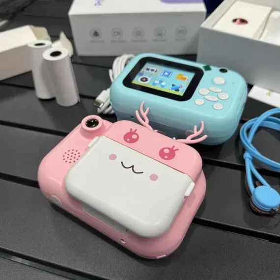 Голубой Детский фотоаппарат C11 с экраном моментальной печати фото "Рожки" | Зображення 2