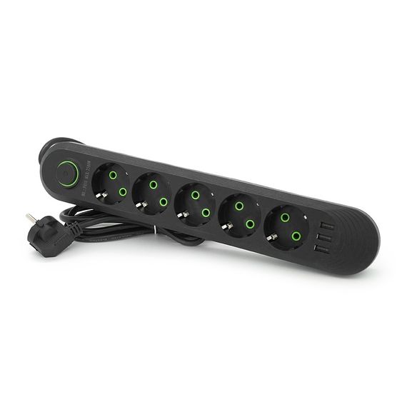 Мережевий фільтр F05U, 5 розеток EU + 3 USB, 1.5 м, перетин 3х0, 75мм арт.5311