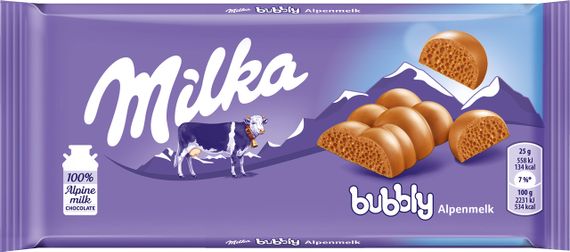 Шоколад молочний пористий Milka Bubbly, 90 г, Швейцарія, молочний без добавок