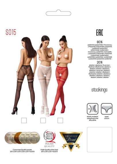 Сітчасті колготки з відкритим доступом Passion S015 One Size, White, імітація панчіх і трусиків Sex Aura | Зображення 4