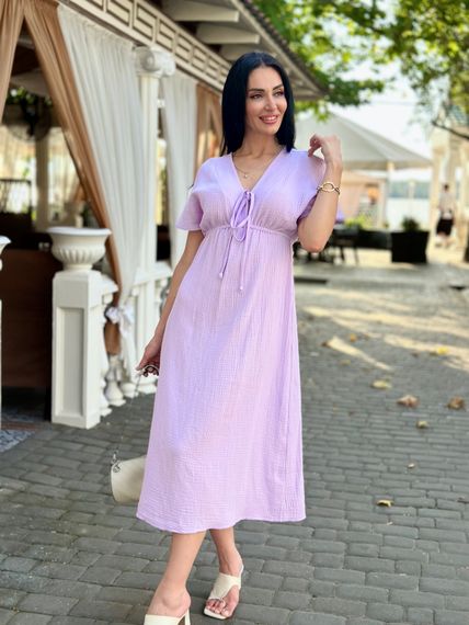 Жіноча довга літня сукня з мусліну легка із завищеною талією розмір 46/48 колір бузковий GF58774 | Зображення 5