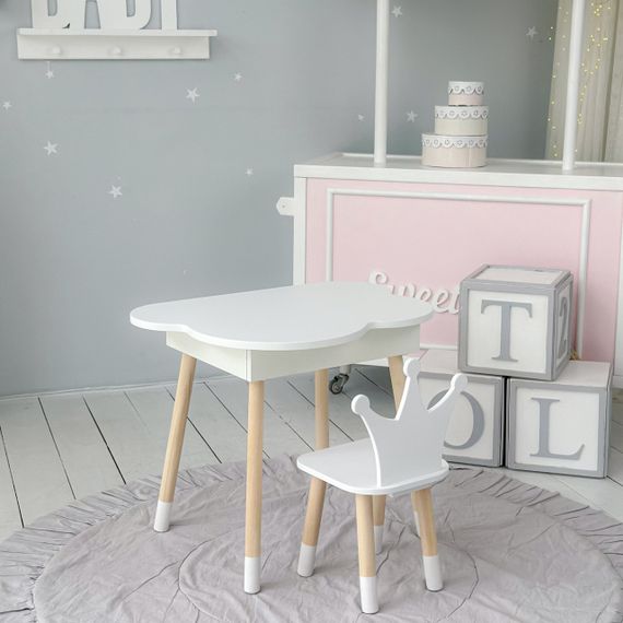 Новинка! Дитячий білий столик хмаринка з нішею і стільчик корона біла 85295 | Зображення 5