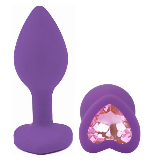 Анальна пробка EGZO Violet Heart Plug S з рожевим кристалом, фіолетовий силікон Sex Aura | Зображення 1