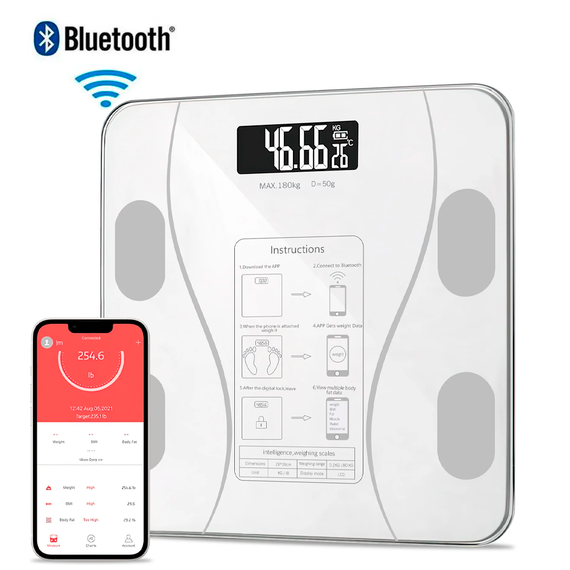 Умные смарт весы напольные 17А с приложением Bluetooth, до 180 кг (0,05 кг) Белые