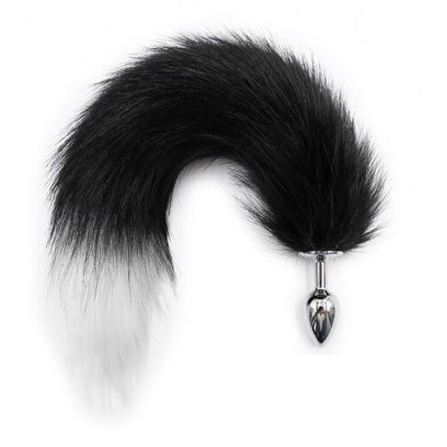 Анальна пробка S лисий хвіст DS Fetish Anal plug S faux fur fox tail Black/white polyeste