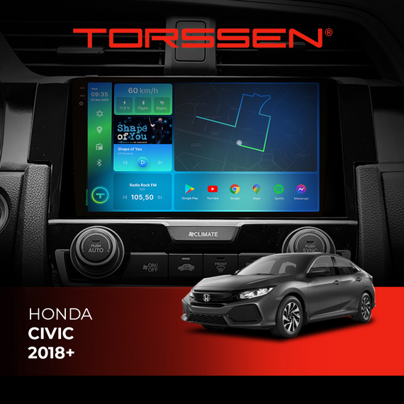 Штатна магнітола Torssen 2K Honda Civic 18+ F96128 4G Carplay DSP