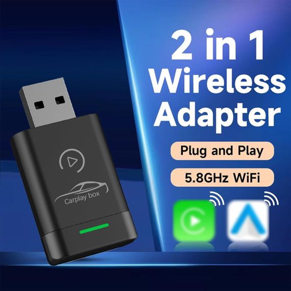 Беспроводной адаптер CarPlay Android Auto для iPhone iOS 10+ и Android 11+, преобразователь проводного Карплей | Зображення 1