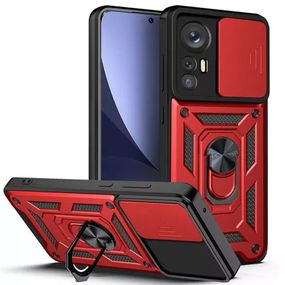 Ударостійкий чохол Camshield Serge Ring для Xiaomi 12T / 12T Pro TPU+PC, Шторка на камеру, Червоний