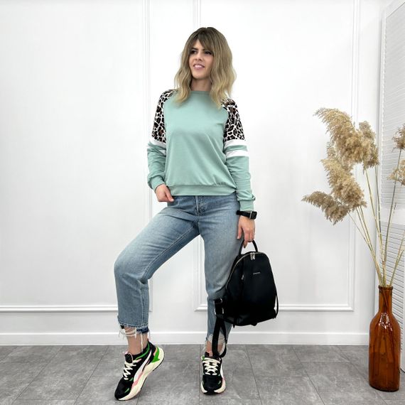 Женская легкая трикотажная кофта с леопардовым принтом GF04196 цвет мятный, размер 42/44 | Зображення 4