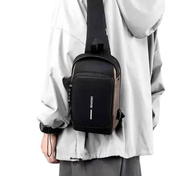 Сумка чоловіча Бананка Чорна із золотим