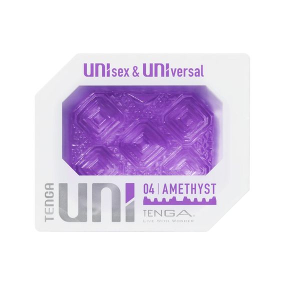 Унісекс-стимулятор Tenga UNI Amethyst, фіолетовий, візерунок у вигляді рельєфних квадратів, лубрикант у Sex Aura